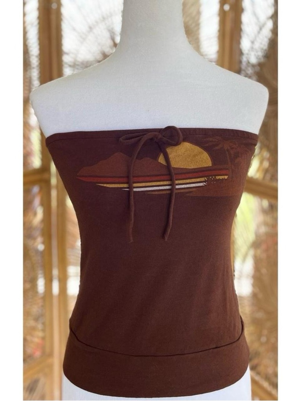 Y2K FANG Brown Tube Top Sunset Beach Summer Palm Trees Hawaii